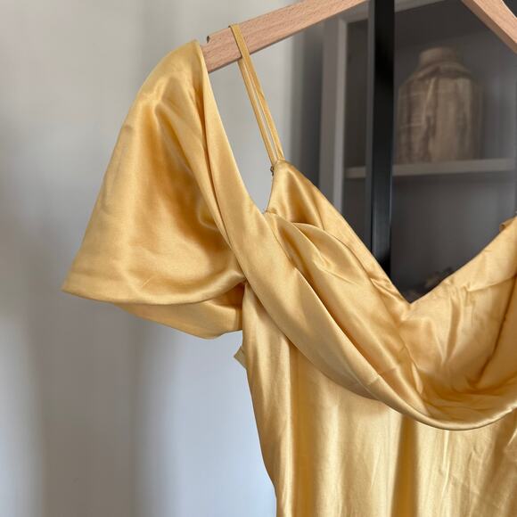 Reformation Ronda Silk Maxi Dress NEW Sunshine Yellow Asymmetrical Cowl Neck 12 - Picture 4 of 7